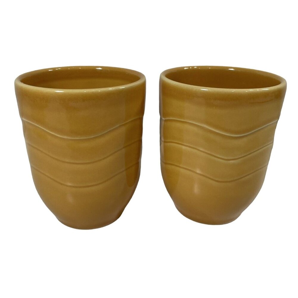 2 Syracuse Cantina Ribbed Cup Mug Saffron Yellow Orange Vtg China Restaurantware